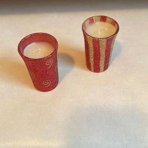 2 fancy holiday votive candles